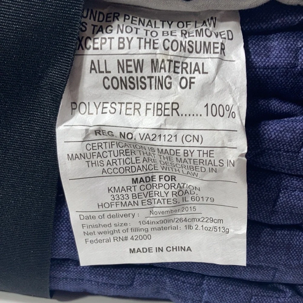 Attention Reversible Quilt King Blue Gray Chambray Look Geometric Quilting NWT
